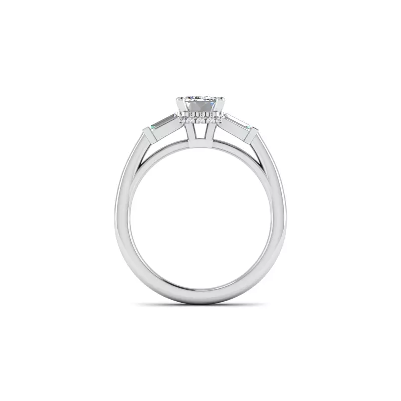 Platinum Sylvie Three-Stone Baguette Hidden Halo Engagement Ring