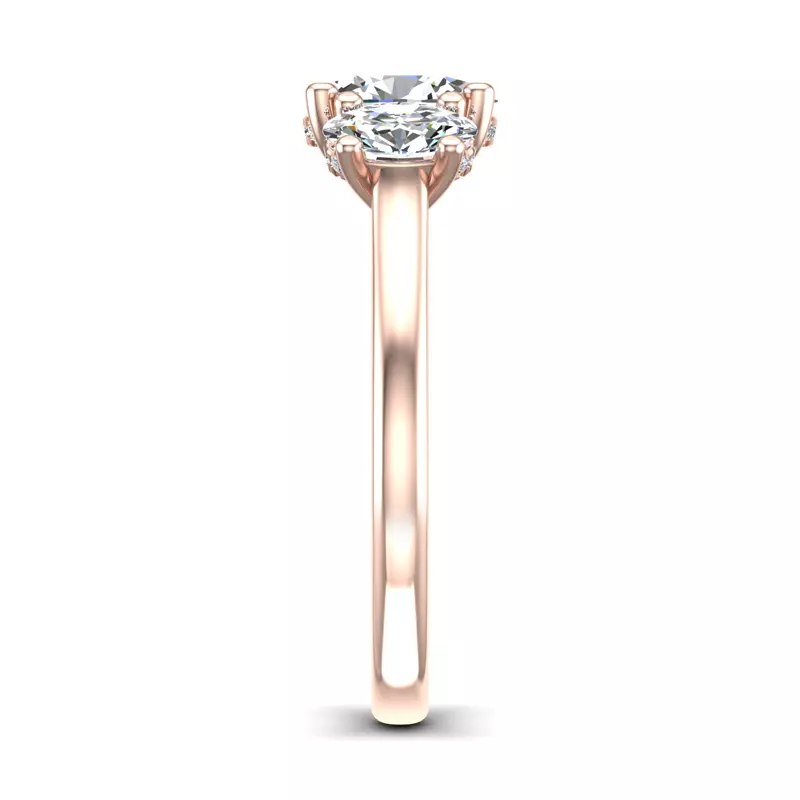 14K Rose Gold Miranda Oval Three-Stone Hidden Halo Engagement Ring