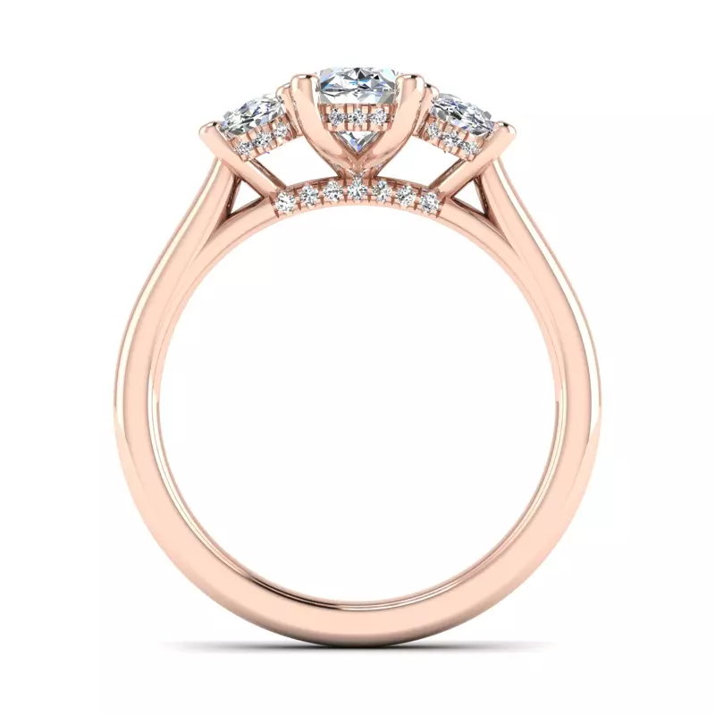 14K Rose Gold Miranda Oval Three-Stone Hidden Halo Engagement Ring