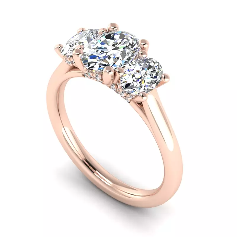 14K Rose Gold Miranda Oval Three-Stone Hidden Halo Engagement Ring