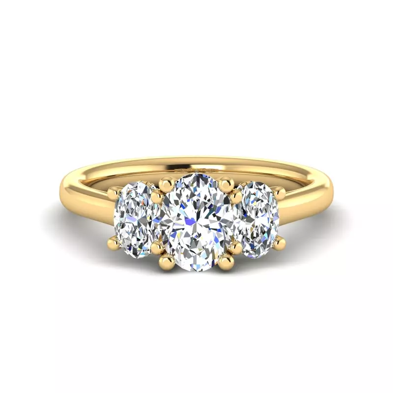 14K Yellow Gold Miranda Oval Three-Stone Hidden Halo Engagement Ring