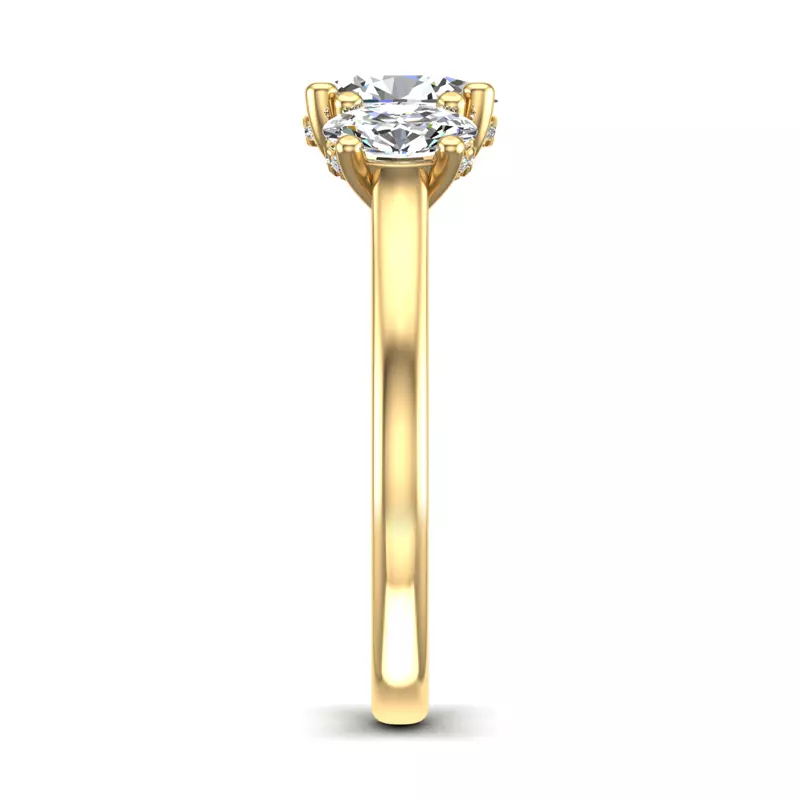 14K Yellow Gold Miranda Oval Three-Stone Hidden Halo Engagement Ring