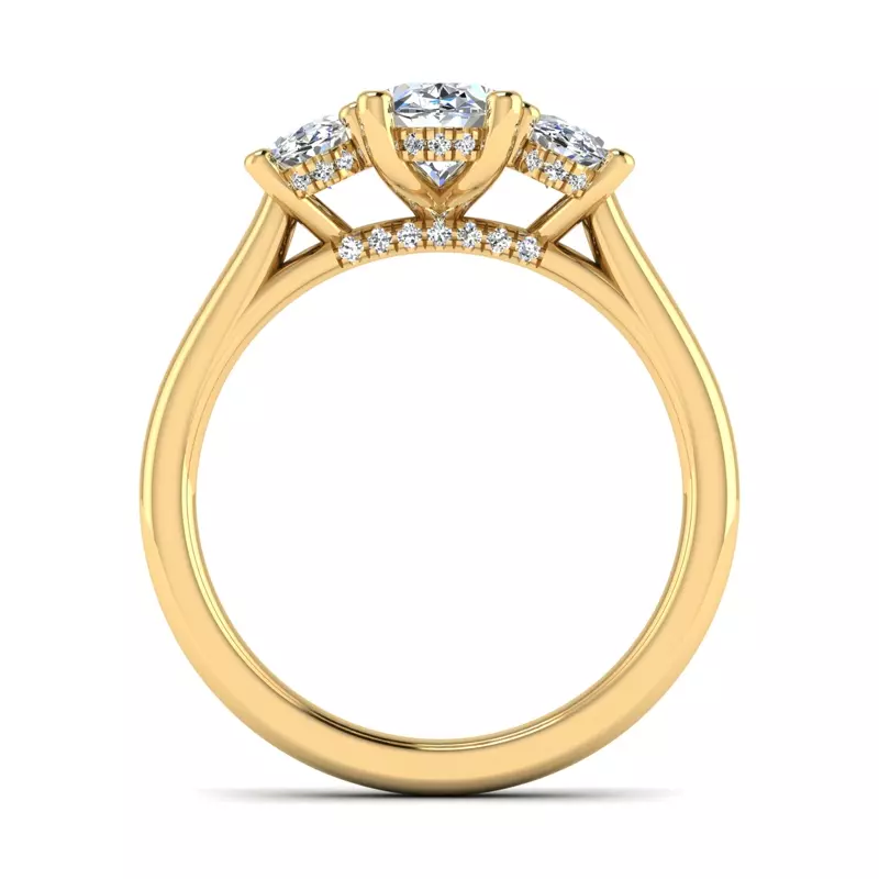 14K Yellow Gold Miranda Oval Three-Stone Hidden Halo Engagement Ring