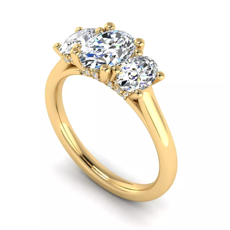 14K Yellow Gold Miranda Oval Three-Stone Hidden Halo Engagement Ring