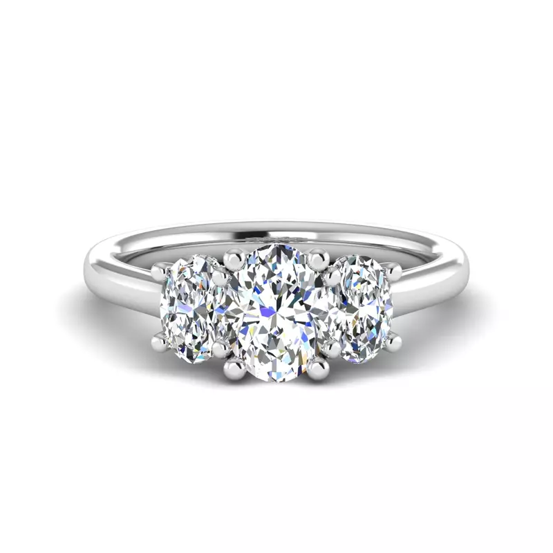18K White Gold Miranda Oval Three-Stone Hidden Halo Engagement Ring
