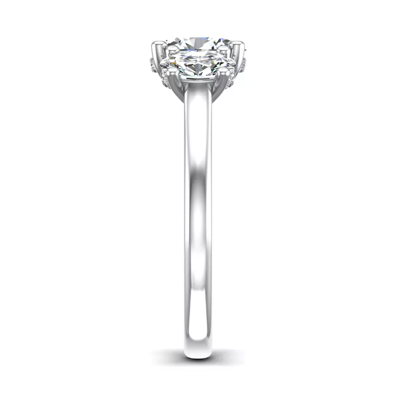 18K White Gold Miranda Oval Three-Stone Hidden Halo Engagement Ring