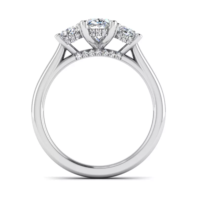 18K White Gold Miranda Oval Three-Stone Hidden Halo Engagement Ring