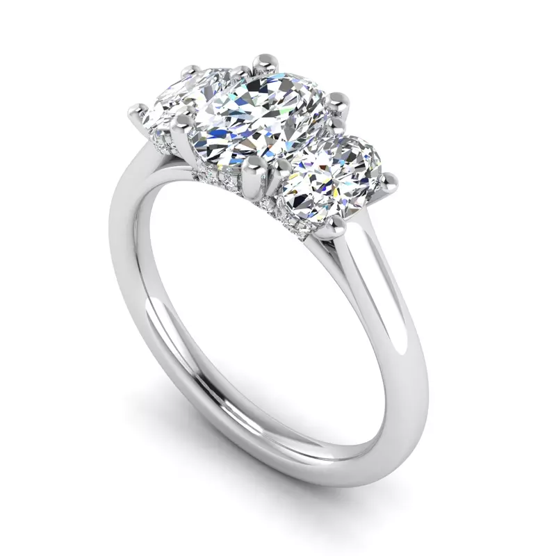 18K White Gold Miranda Oval Three-Stone Hidden Halo Engagement Ring