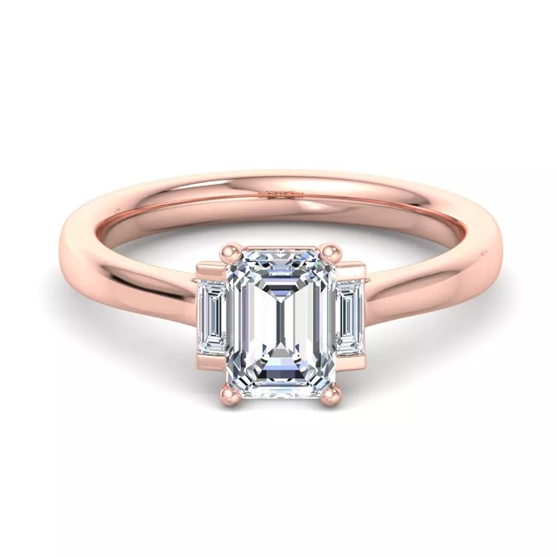 14K Rose Gold Mina Three-Stone Straight Baguette Engagement Ring