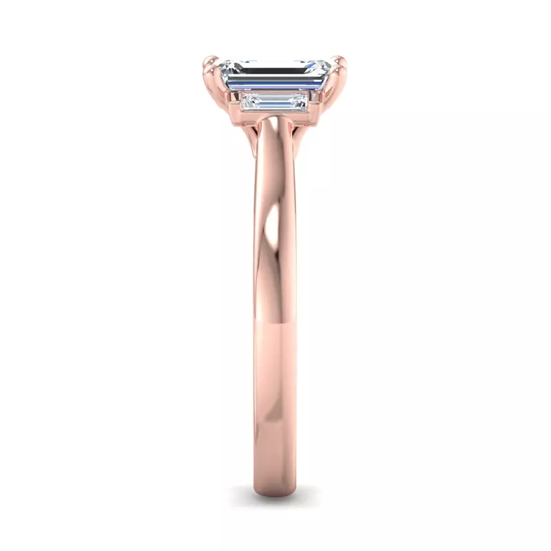 14K Rose Gold Mina Three-Stone Straight Baguette Engagement Ring