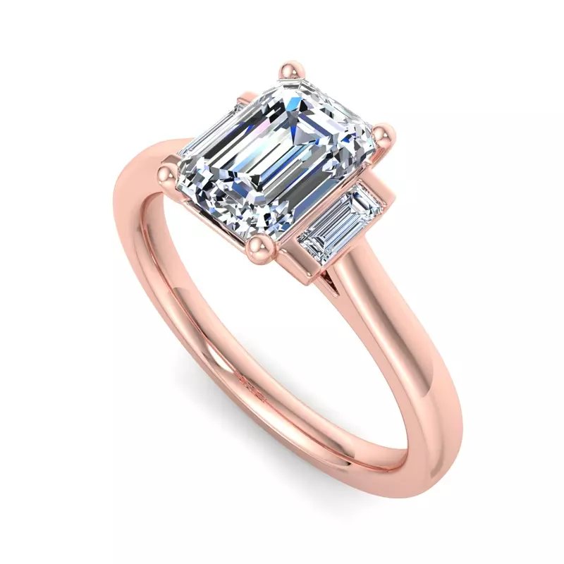 14K Rose Gold Mina Three-Stone Straight Baguette Engagement Ring