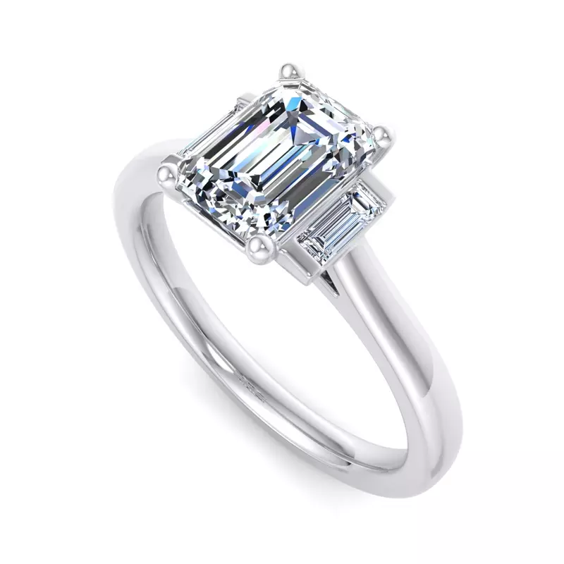 14K White Gold Mina Three-Stone Straight Baguette Engagement Ring