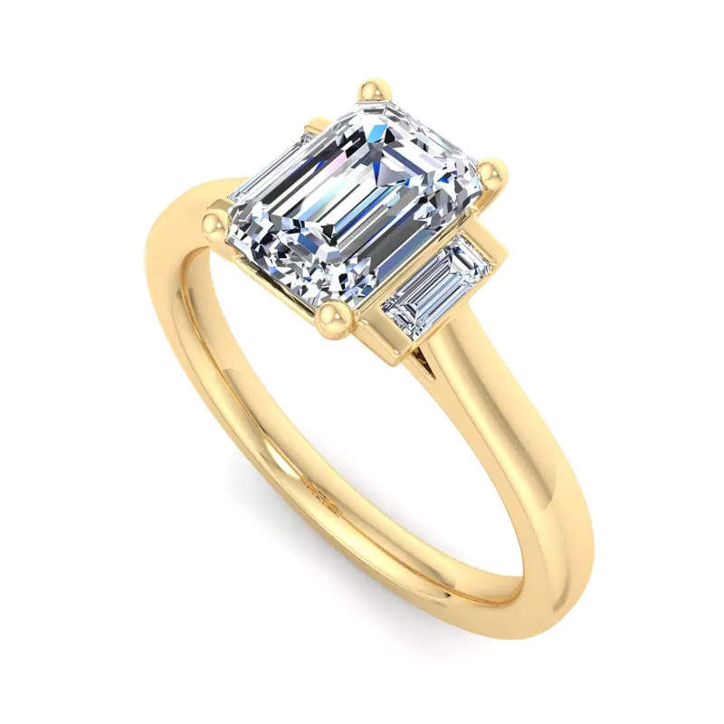 14K Yellow Gold Mina Three-Stone Straight Baguette Engagement Ring