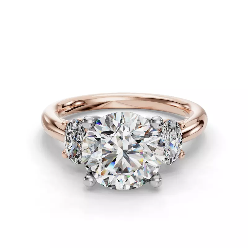 14K Rose Gold Valette Oval Three-Stone Engagement Ring