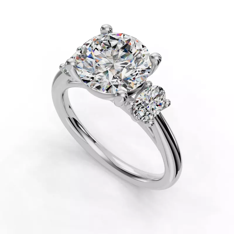 14K White Gold Valette Oval Three-Stone Engagement Ring