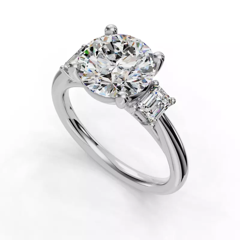Platinum Valette Emerald Three-Stone Engagement Ring