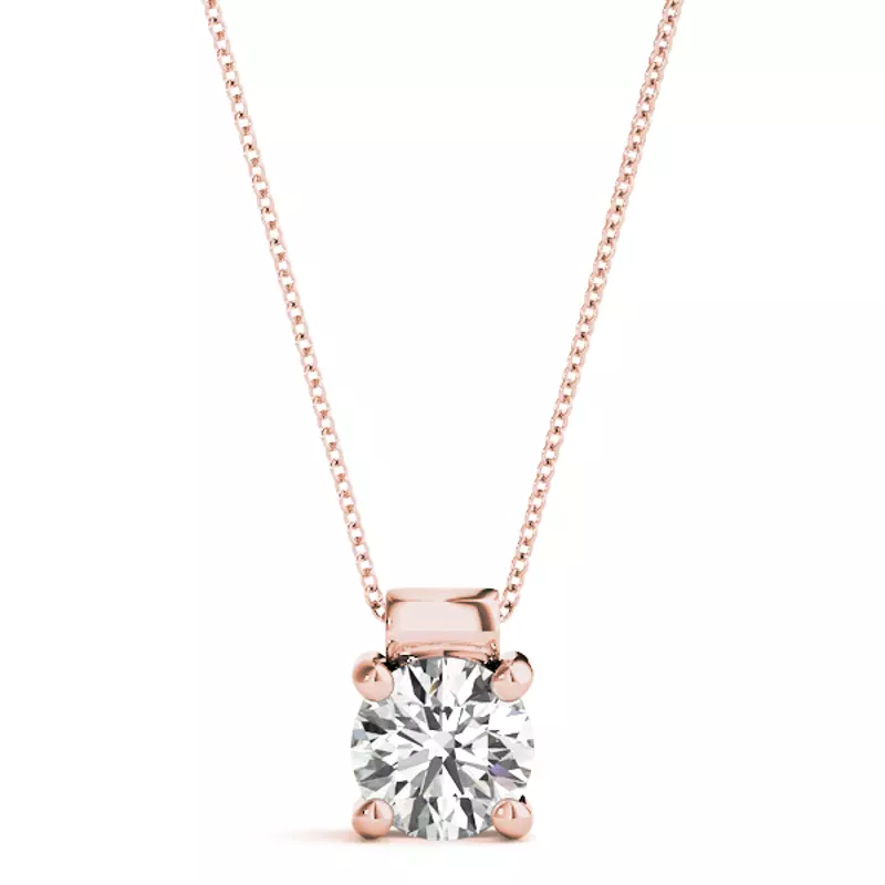 14K Rose Gold Saffrona Rolled Bail Solitaire Diamond Necklace