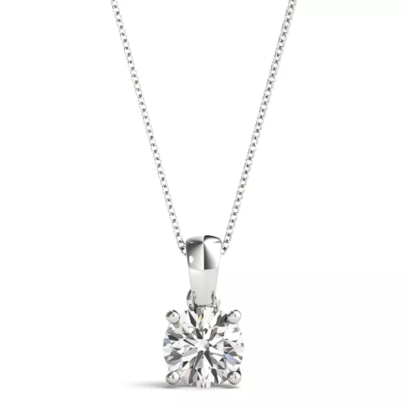 14K White Gold Amaryllis Solitaire Diamond Necklace