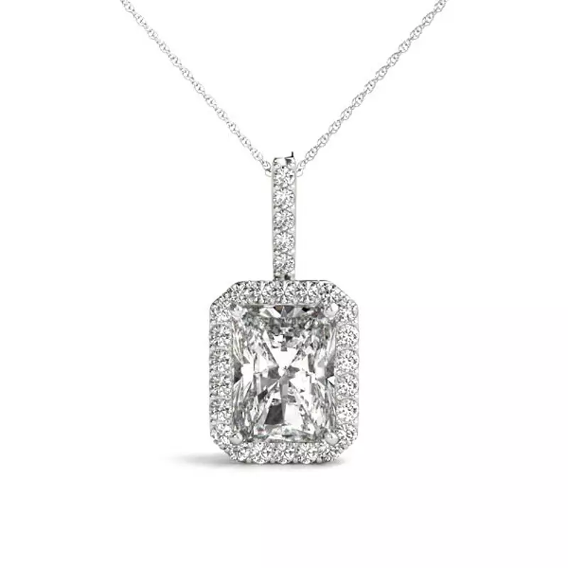 14K White Gold Keegan Halo Necklace