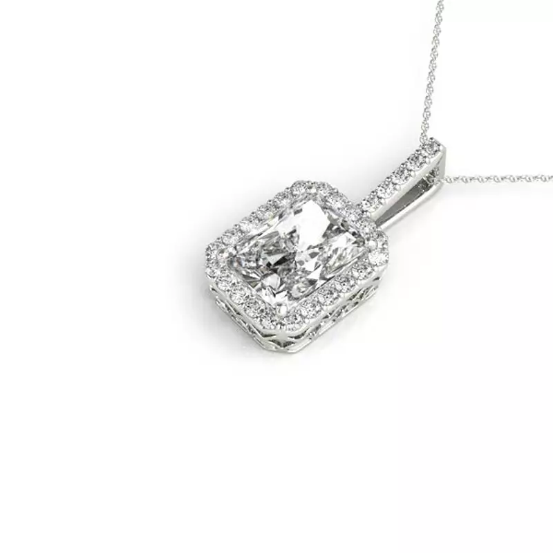 14K White Gold Keegan Halo Necklace