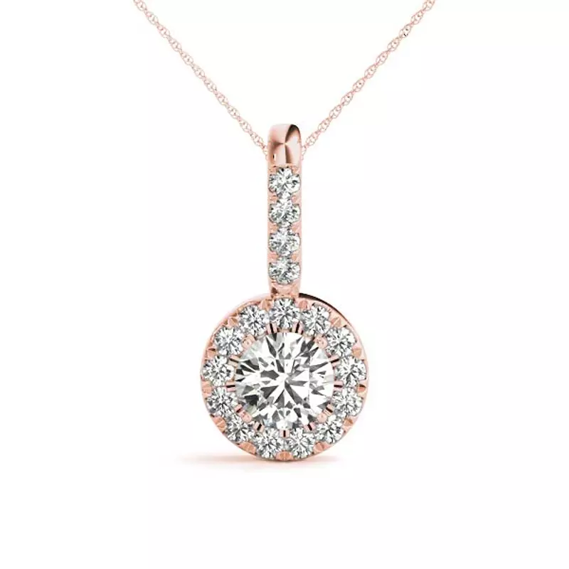 14K Rose Gold Ann Halo Necklace