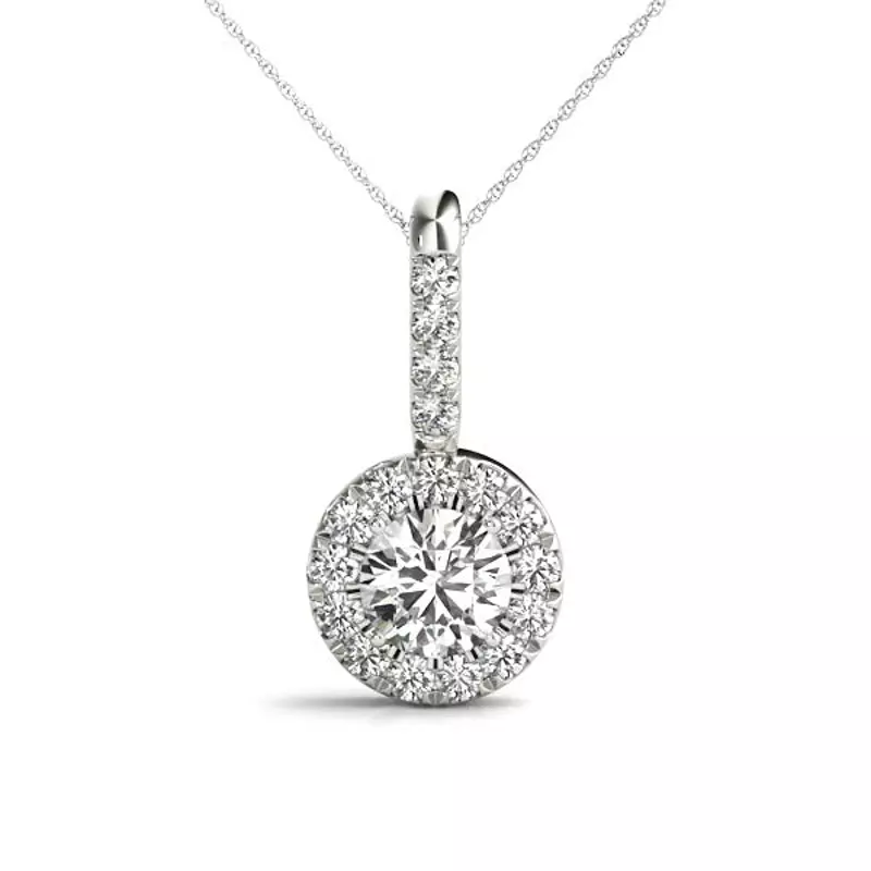 18K White Gold Ann Halo Necklace