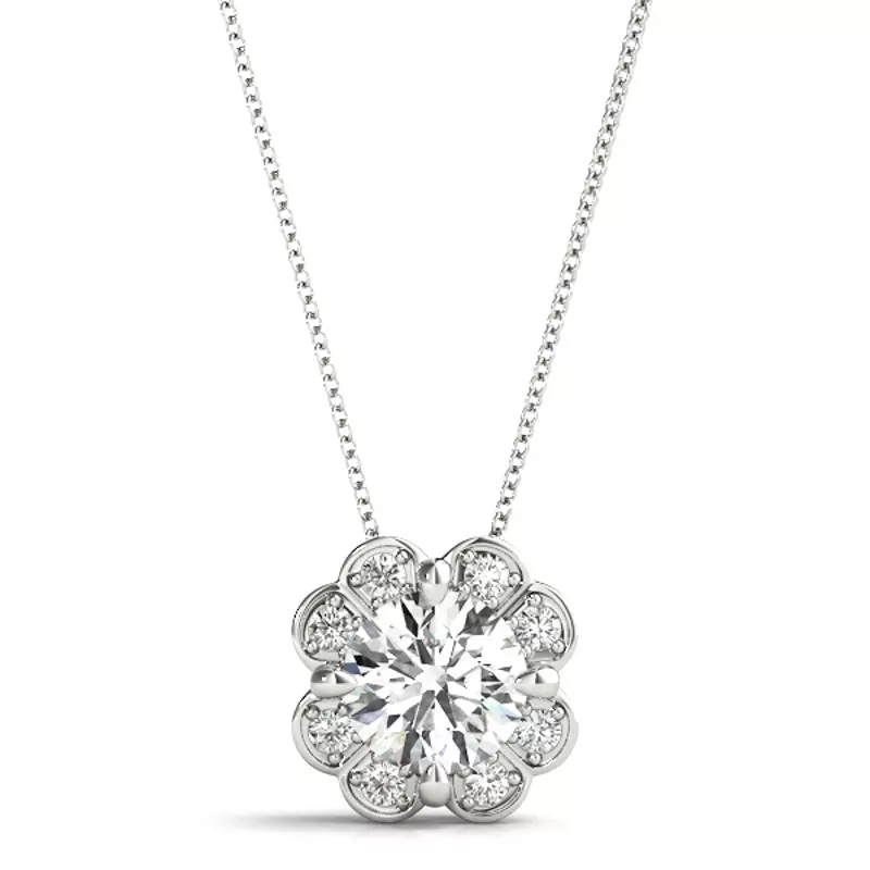 18K White Gold Analia Halo Necklace