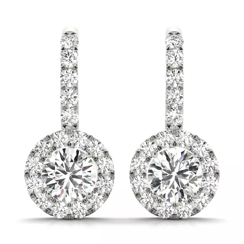 14K White Gold Rosie Drop Halo Earrings