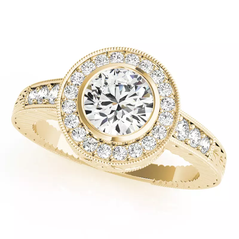14K Yellow Gold Hape Halo Engagement Ring