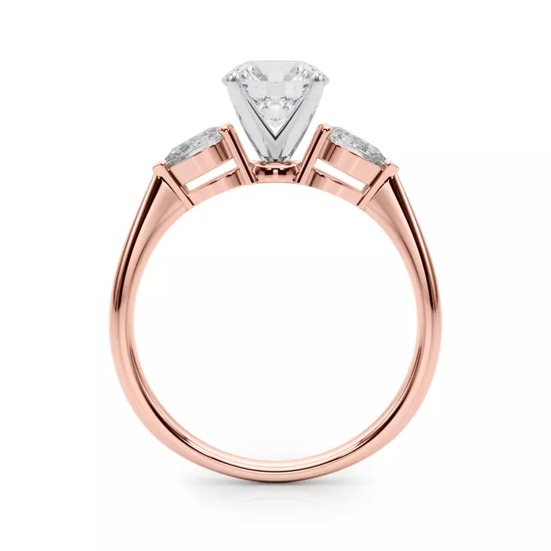 14K Rose Gold Oksana Three Stone Engagement Ring With Pear Shape Side Diamonds