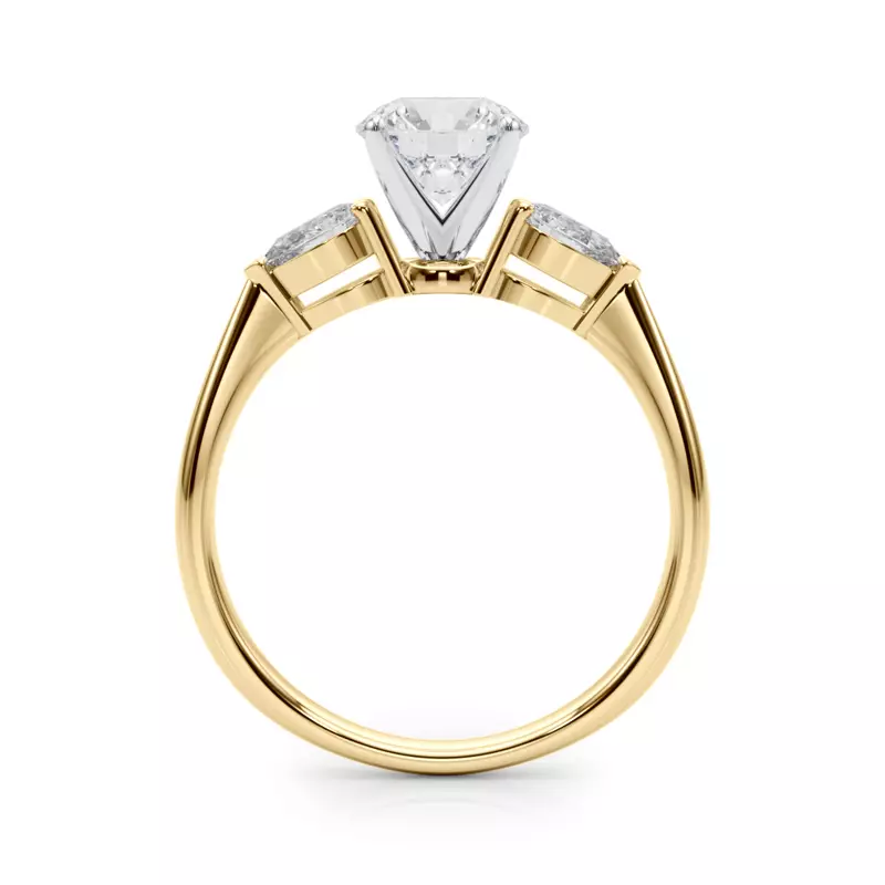 14K Yellow Gold Oksana Three Stone Engagement Ring With Pear Shape Side Diamonds