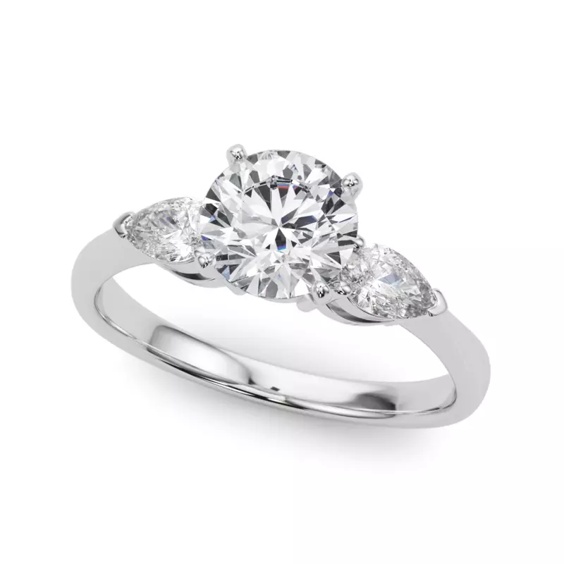 Platinum Oksana Three Stone Engagement Ring With Pear Shape Side Diamonds