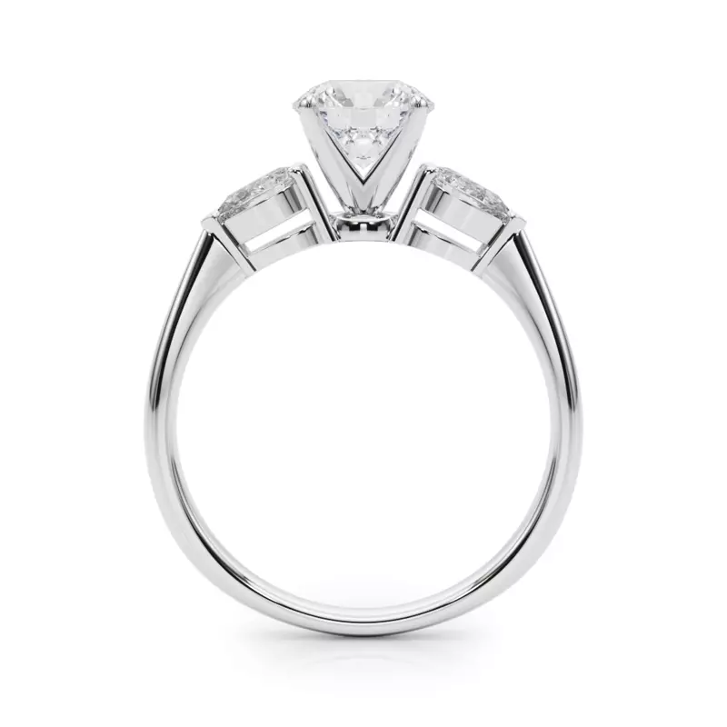 Platinum Oksana Three Stone Engagement Ring With Pear Shape Side Diamonds