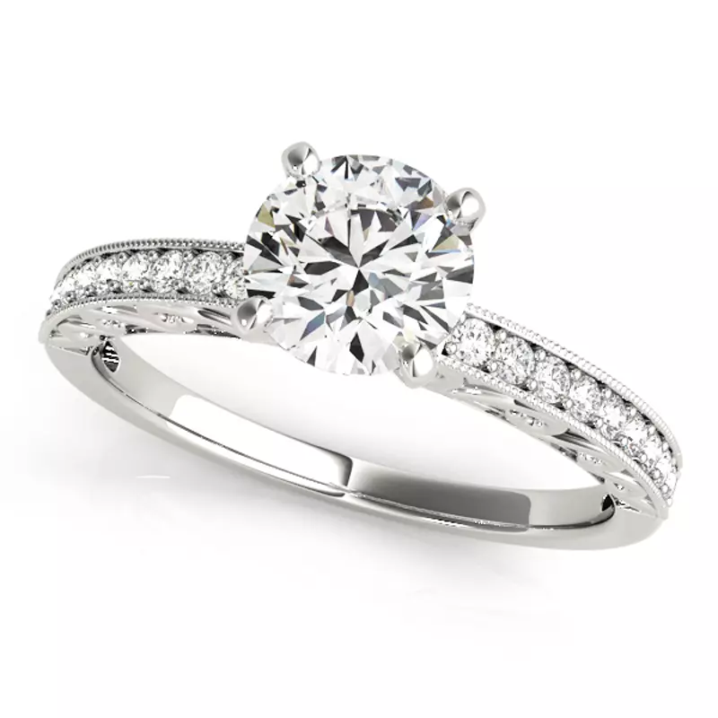 14K White Gold Sariah Vintage Inspired Channel Diamond Engagement Ring