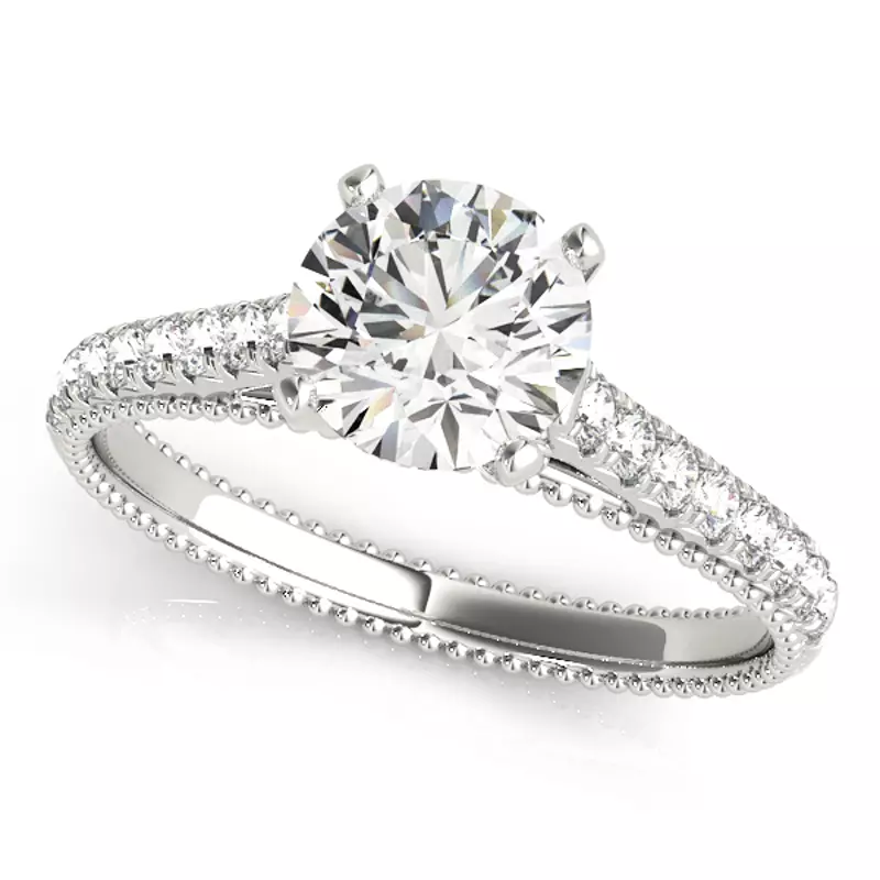 14K White Gold Bess Vintage Inspired Pavé Diamond Engagement Ring