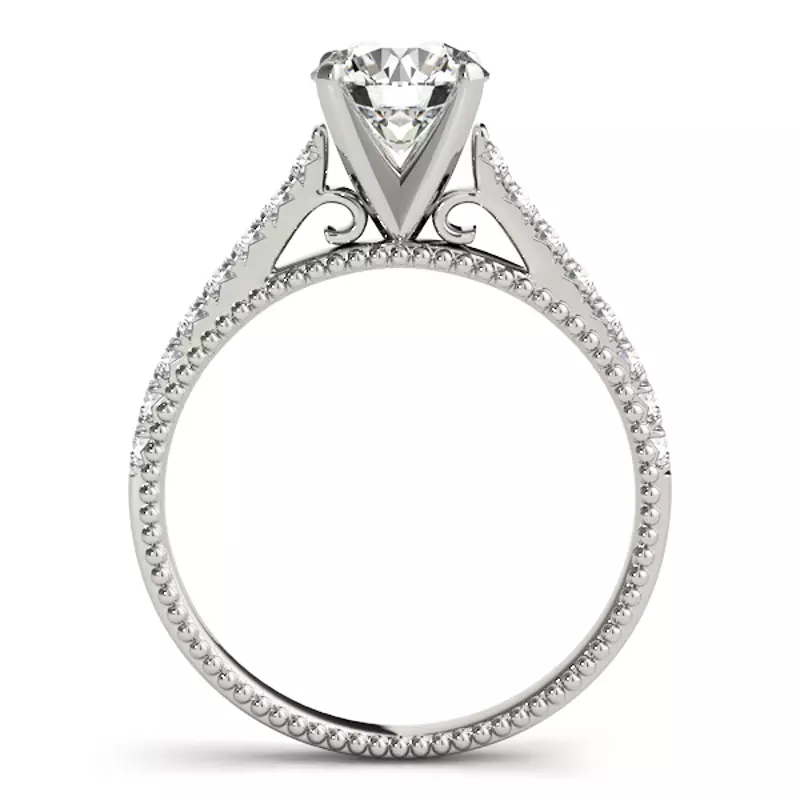 14K White Gold Bess Vintage Inspired Pavé Diamond Engagement Ring