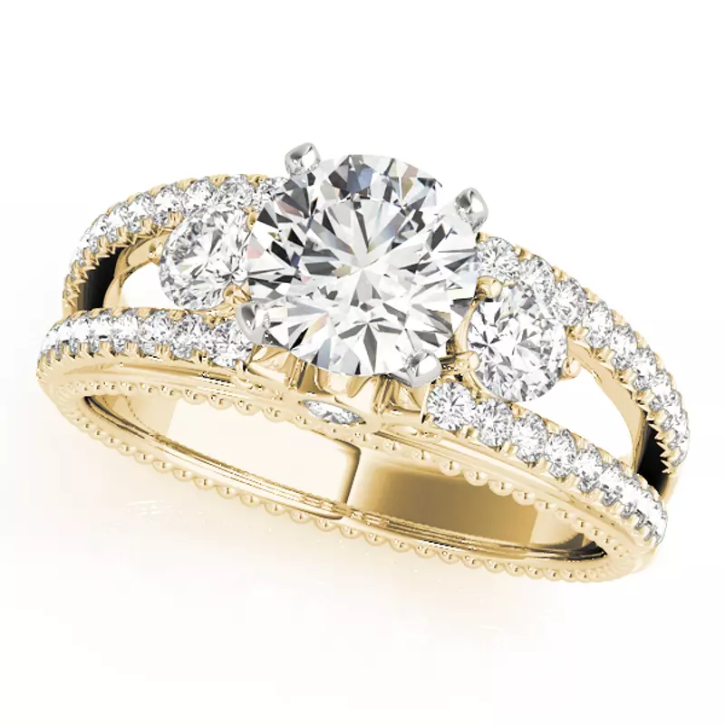 18K Yellow Gold Devi 2 Row Pavé Diamond Engagement Ring