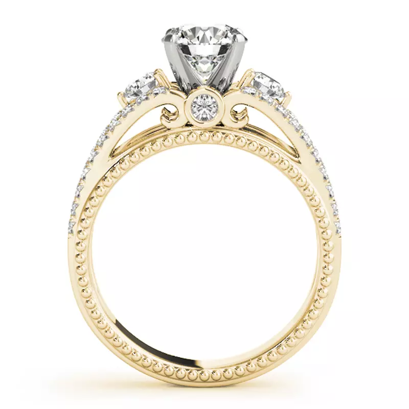 18K Yellow Gold Devi 2 Row Pavé Diamond Engagement Ring