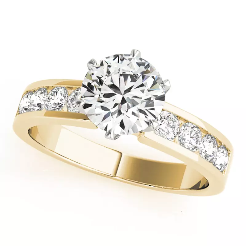 18K Yellow Gold Anabella Classic 6 Prong Channel Diamond Engagement Ring