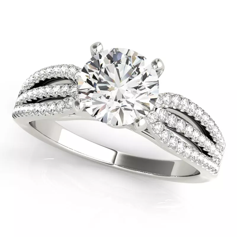 14K White Gold Peony 3 Row Pavé Diamond Engagement Ring