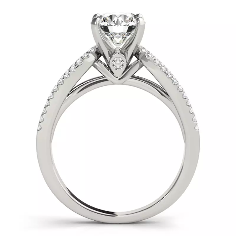 14K White Gold Peony 3 Row Pavé Diamond Engagement Ring