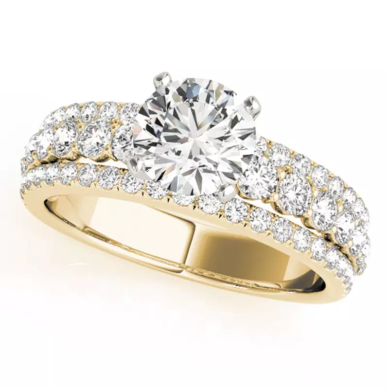 14K Yellow Gold Atria 3 Row Diamond Engagement Ring