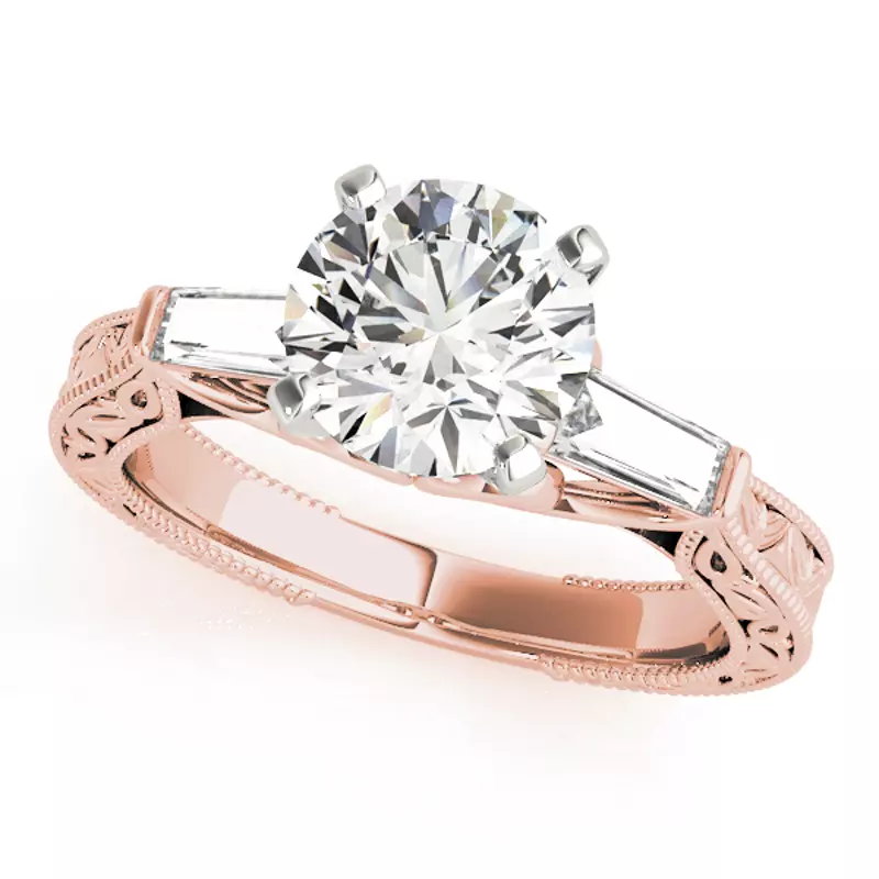 14K Rose Gold Vivi Vintage Inspired 3 Stone Baguette Diamond Engagement Ring