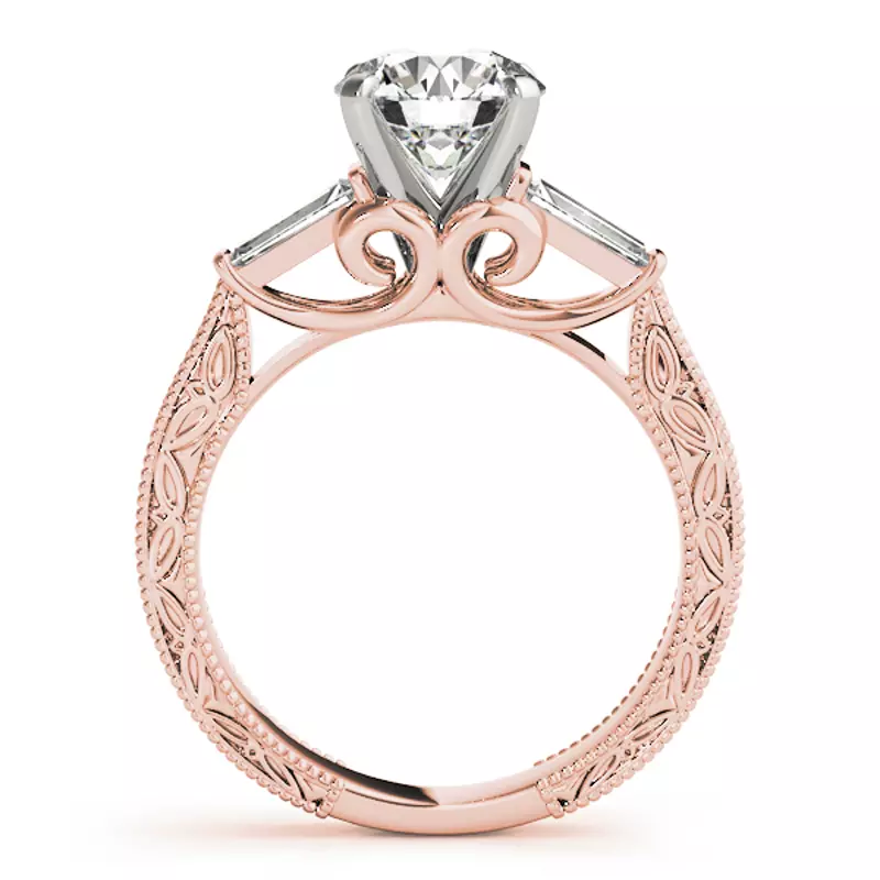 14K Rose Gold Vivi Vintage Inspired 3 Stone Baguette Diamond Engagement Ring