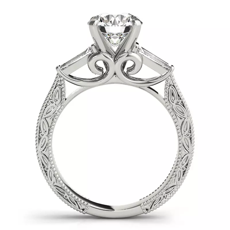 14K White Gold Vivi Vintage Inspired 3 Stone Baguette Diamond Engagement Ring