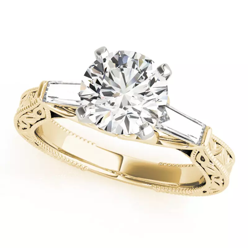 14K Yellow Gold Vivi Vintage Inspired 3 Stone Baguette Diamond Engagement Ring