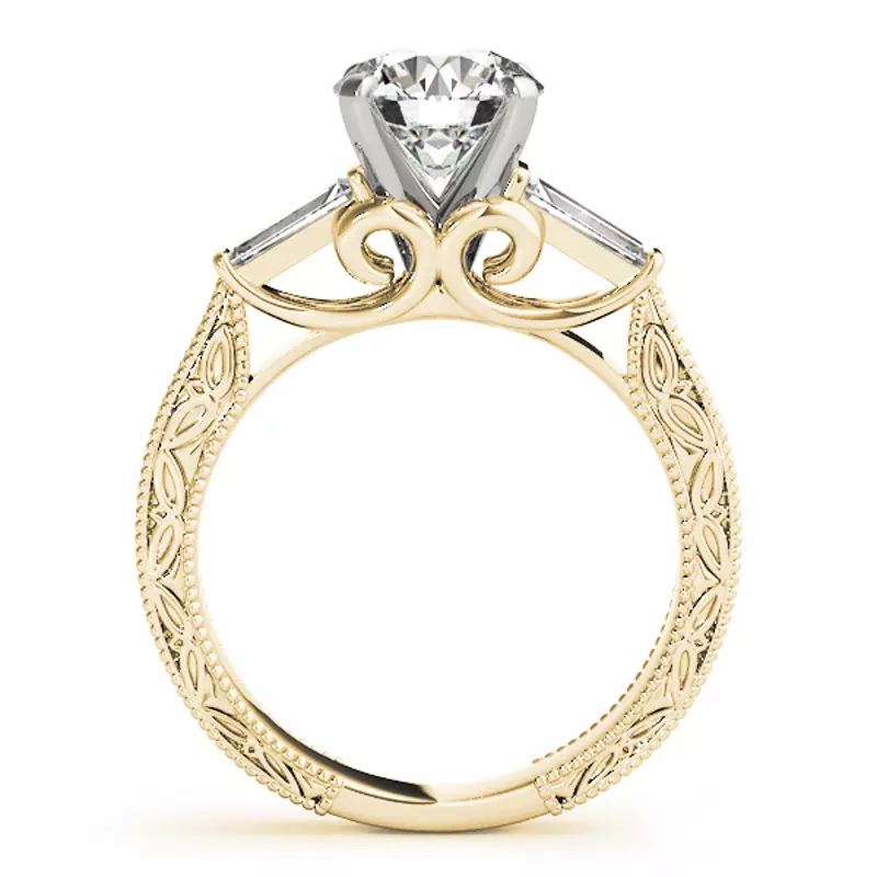 14K Yellow Gold Vivi Vintage Inspired 3 Stone Baguette Diamond Engagement Ring