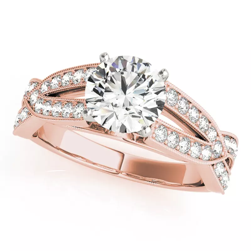 14K Rose Gold Allie Vintage Inspired 2 Row Diamond Engagement Ring