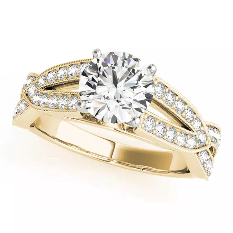 18K Yellow Gold Allie Vintage Inspired 2 Row Diamond Engagement Ring