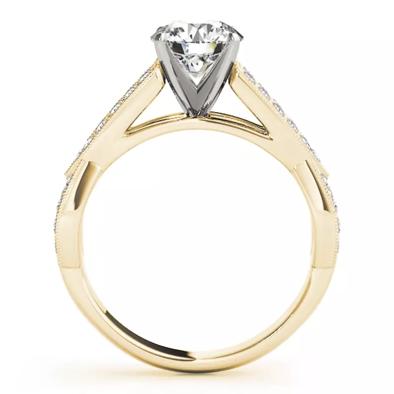 18K Yellow Gold Allie Vintage Inspired 2 Row Diamond Engagement Ring